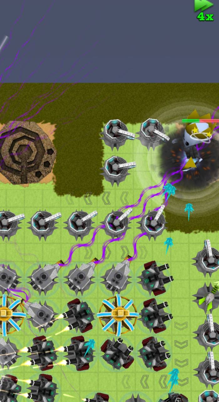Alien boss stun-locked near the entry point of a TowerMadness map